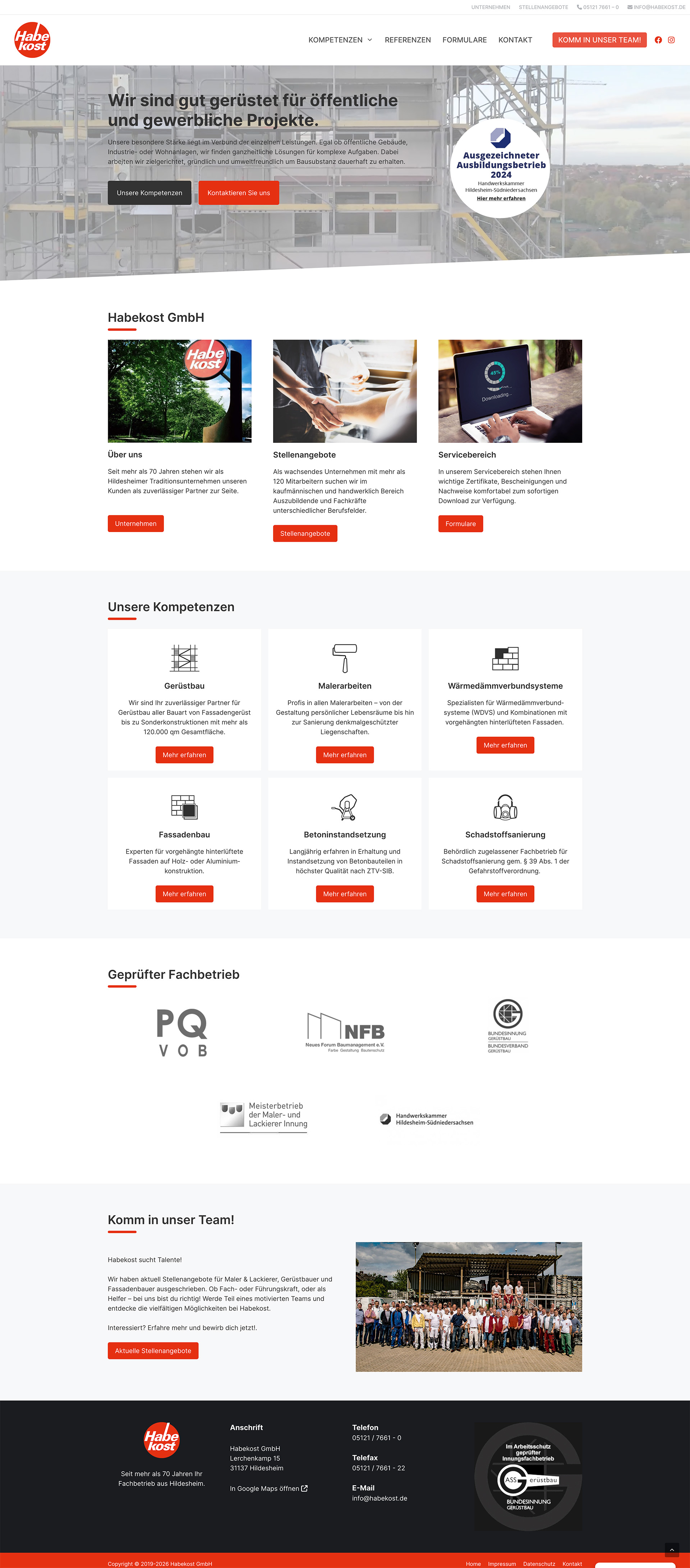 Webdesign & SEO für die Habekost GmbH - Gerüstbauer und Maler in Hildesheim