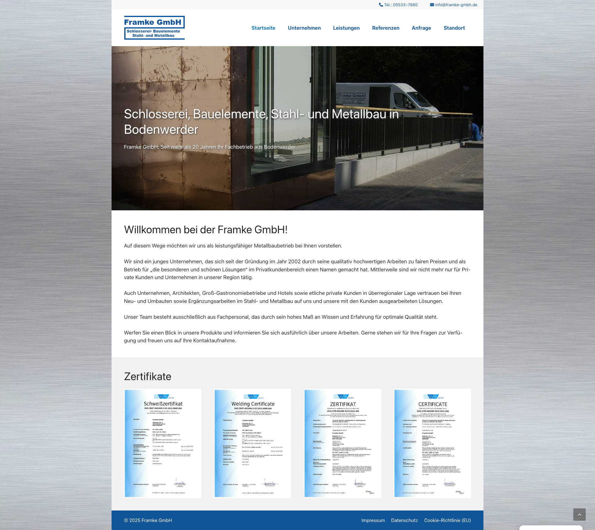 Webdesign für die Framke GmbH – Stahl- und Metallbau in Bodenwerder