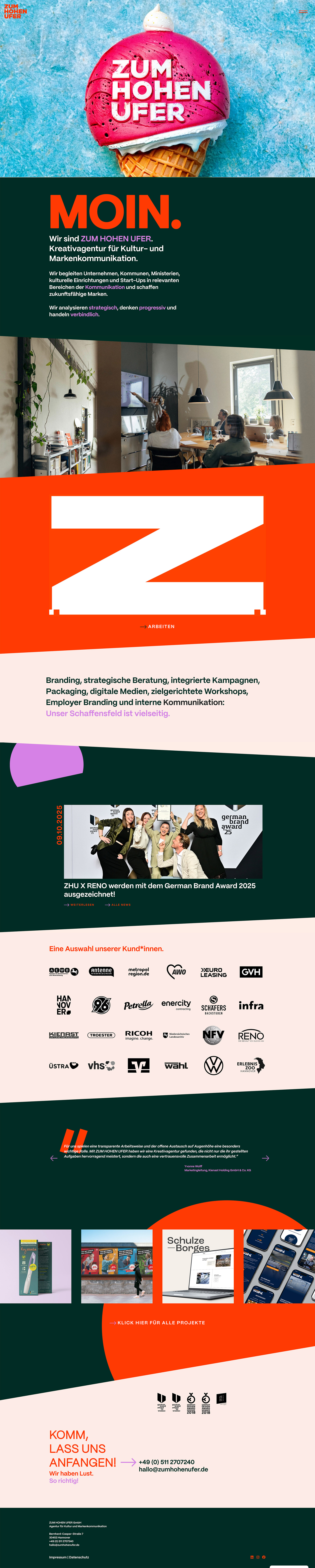 Webentwicklung für die Hannoveraner Kreativagentur Zum Hohen Ufer